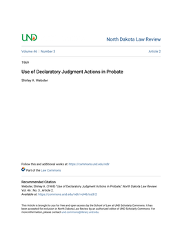 Use of Declaratory Judgment Actions in Probate