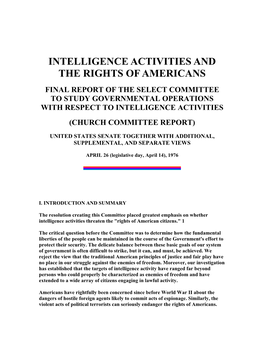 Intelligence Activities and the Rights of Americans