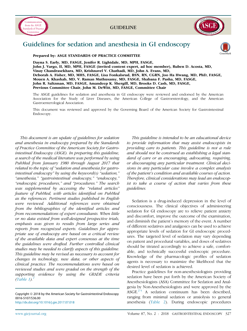 Guidelines for Sedation and Anesthesia in GI Endoscopy
