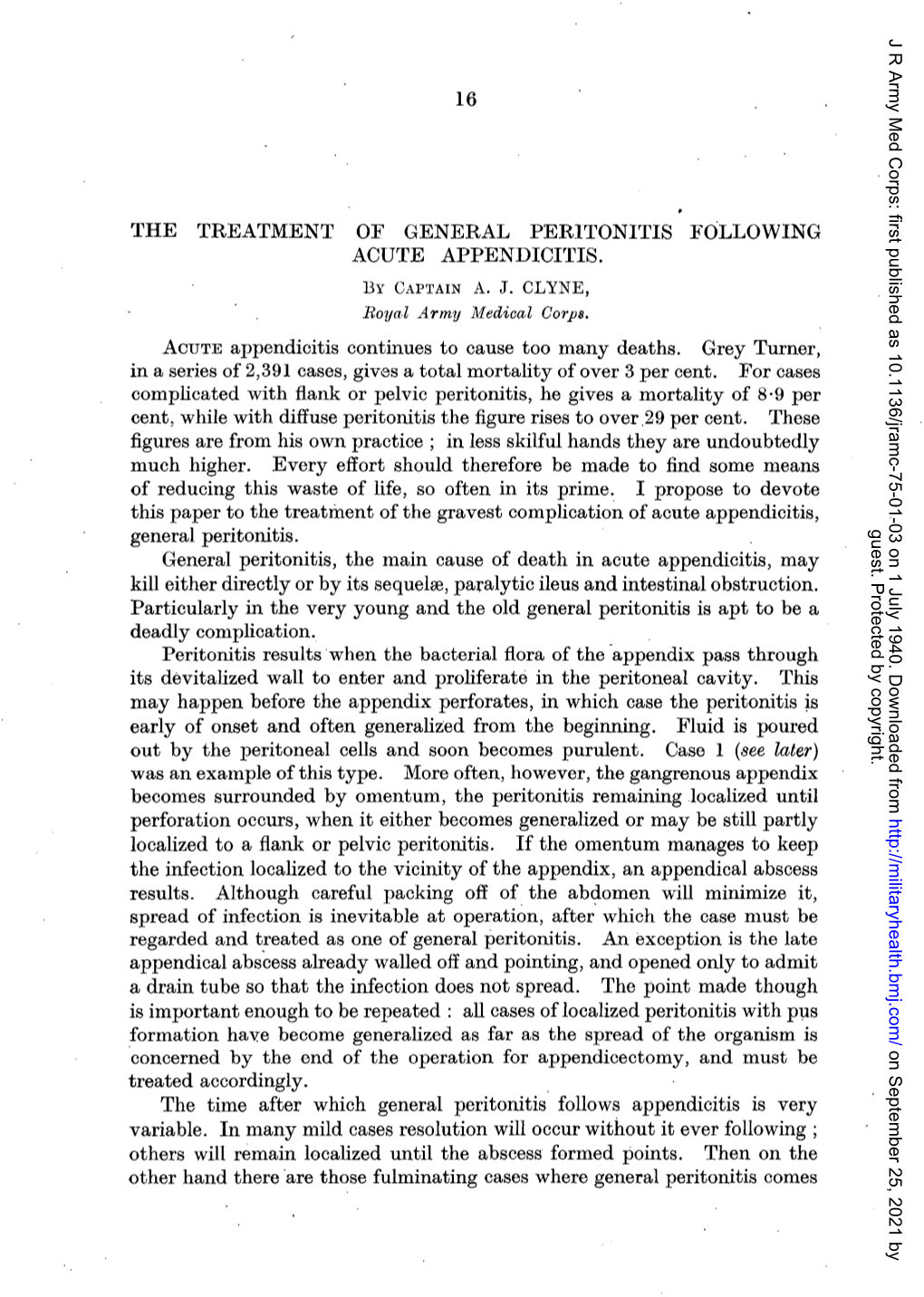 16 the Treatment of General Peritonitis Following Acute