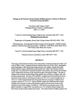 Changes in the Pastene and the Kleines Fleiskees Glaciers, Austria, As Measured from the Ground and Space