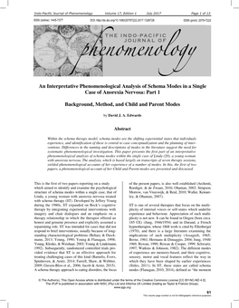 An Interpretative Phenomenological Analysis of Schema Modes in a Single Case of Anorexia Nervosa: Part 1
