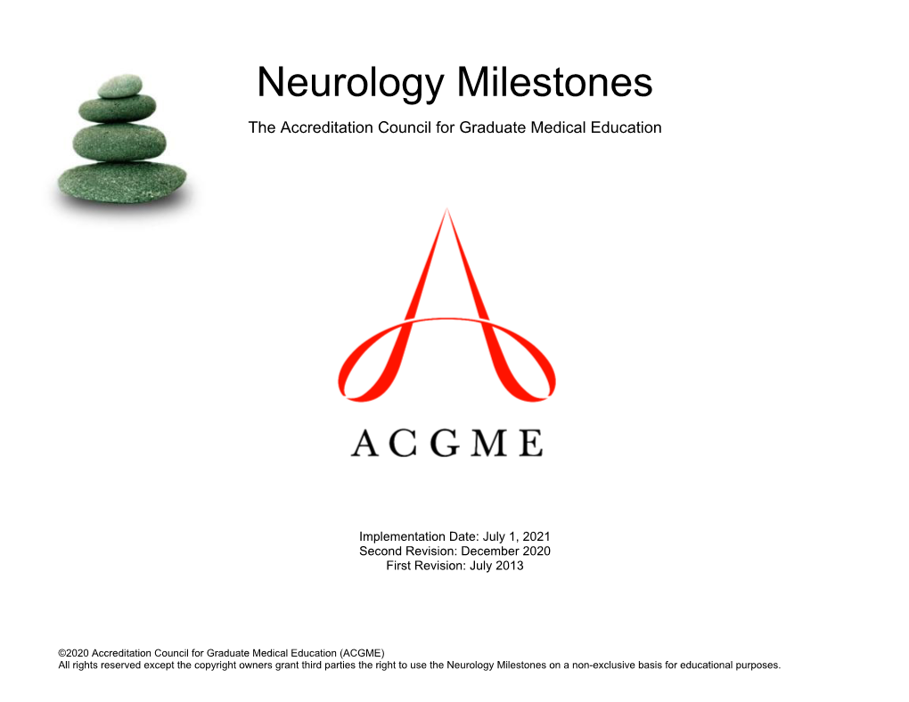 Neurology Milestones the Accreditation Council for Graduate Medical Education