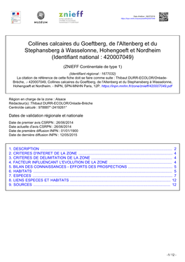 Collines Calcaires Du Goeftberg, De L'altenberg Et Du Stephansberg À Wasselonne, Hohengoeft Et Nordheim (Identifiant National : 420007049)