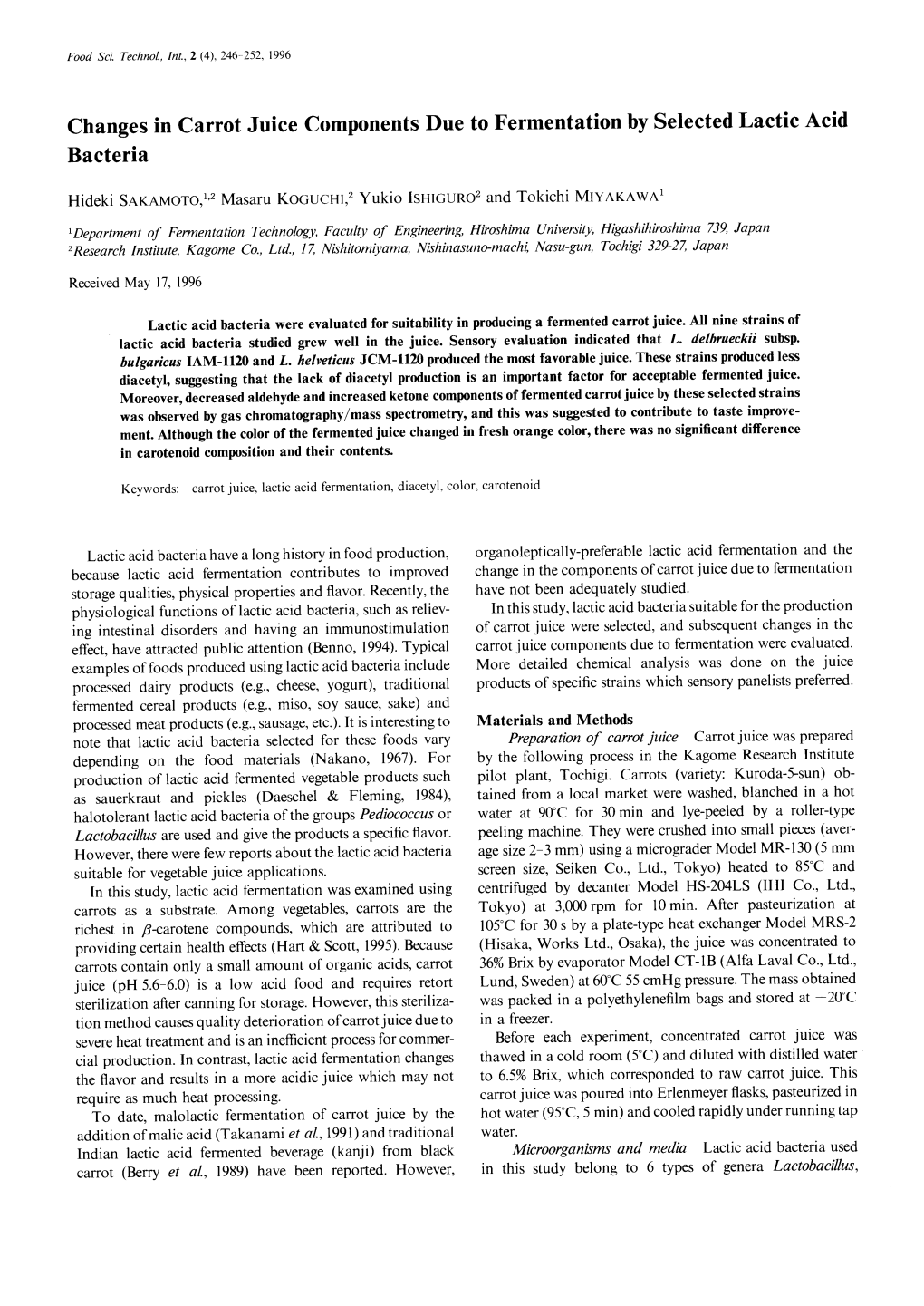 Changes in Carrot Juice Components Bacteria