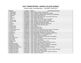 CIVIL TRANSPORTERS - BAHRIA COLLEGE KARSAZ Transport Incharge : Javed Amjad Kayani: 0343-2432072 - 0302-5723178