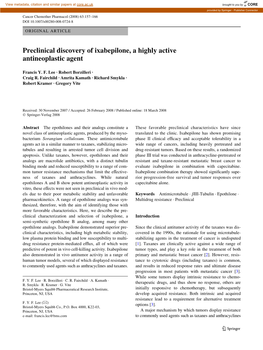 Preclinical Discovery of Ixabepilone, a Highly Active Antineoplastic Agent