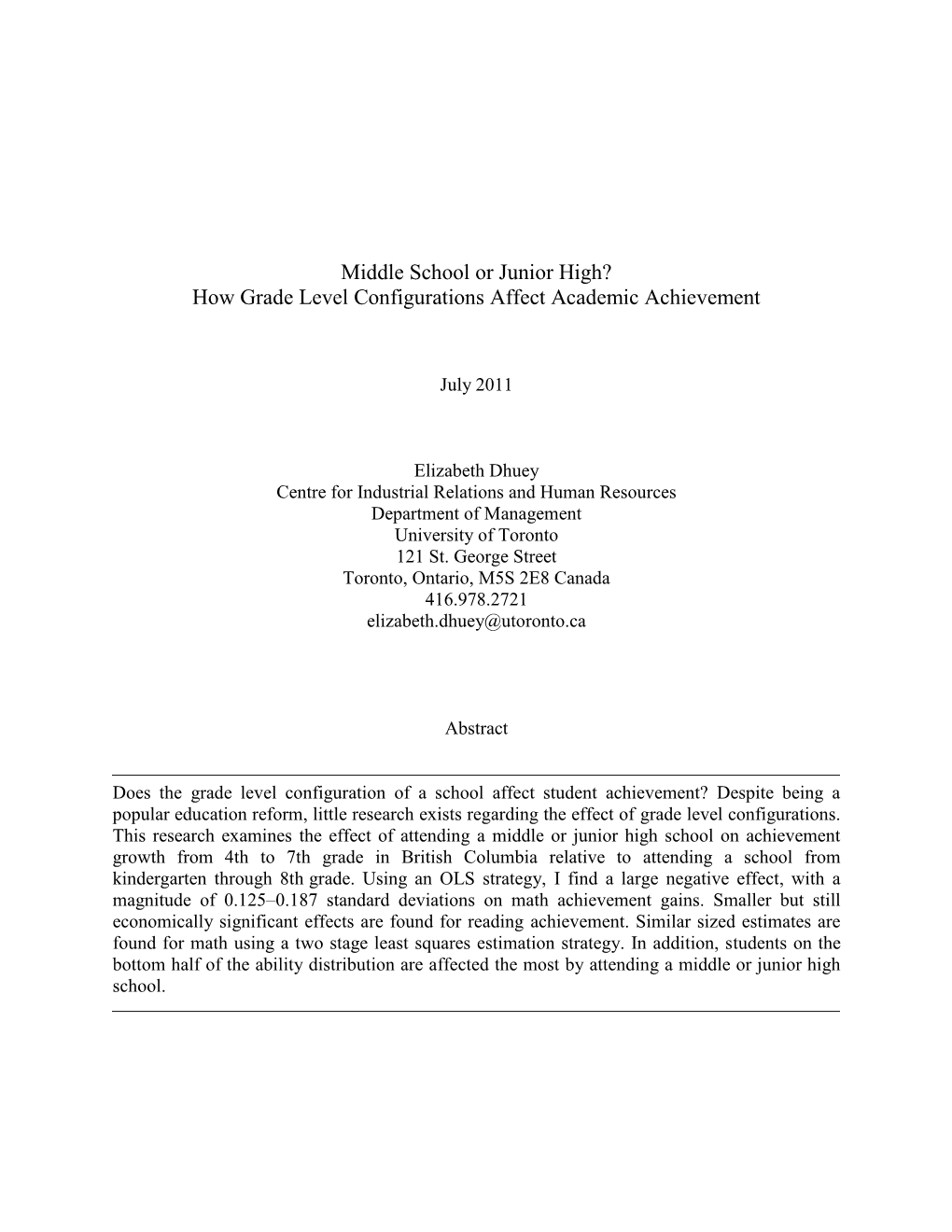 Middle School Or Junior High? How Grade Level Configurations Affect Academic Achievement