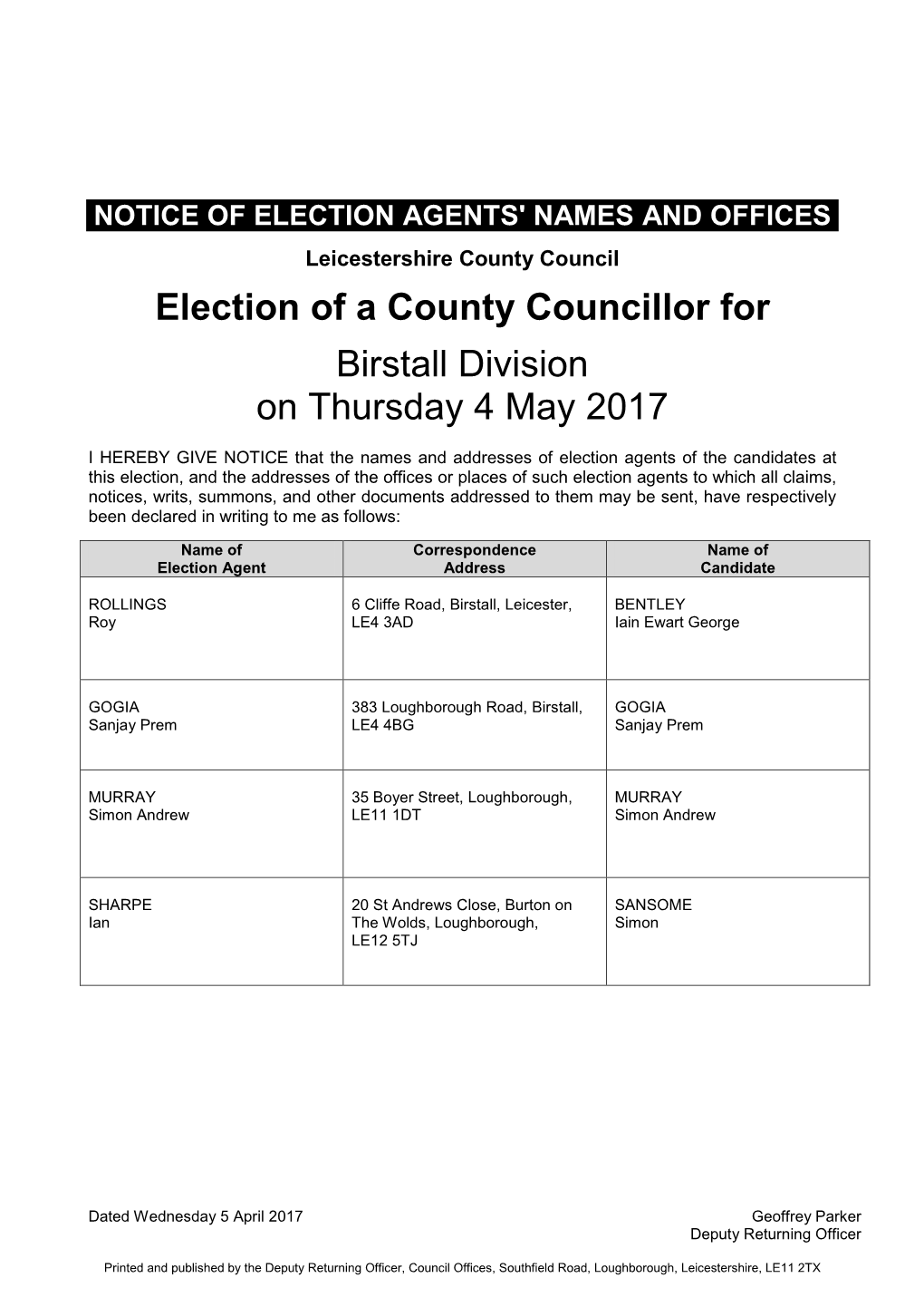 Election Agents for Charnwood Borough