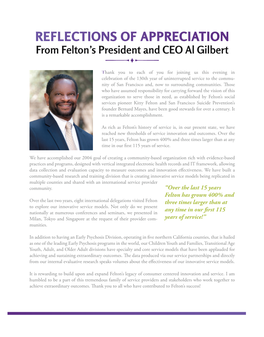 REFLECTIONS of APPRECIATION from Felton’S President and CEO Al Gilbert