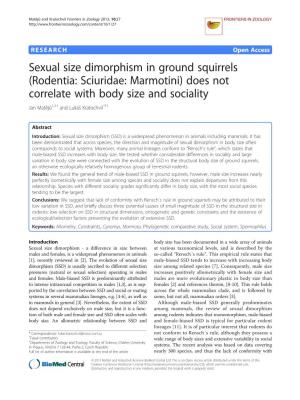 Sexual Size Dimorphism in Ground Squirrels (Rodentia: Sciuridae: Marmotini) Does Not Correlate with Body Size and Sociality Jan Matějů1,2† and Lukáš Kratochvíl1*†