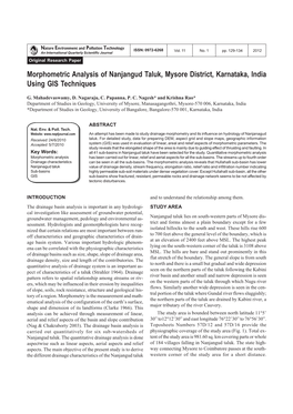 Morphometric Analysis of Nanjangud Taluk, Mysore District, Karnataka, India Using GIS Techniques