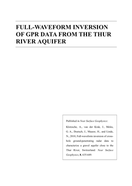 Full-Waveform Inversion of Gpr Data from the Thur River Aquifer