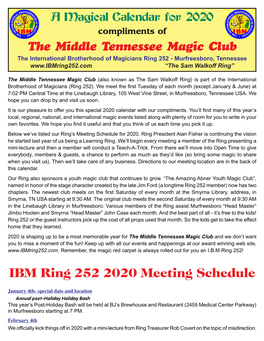 A Magical Calendar for 2020 the Middle Tennessee Magic Club IBM