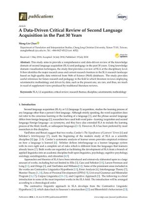 A Data-Driven Critical Review of Second Language Acquisition in the Past 30 Years