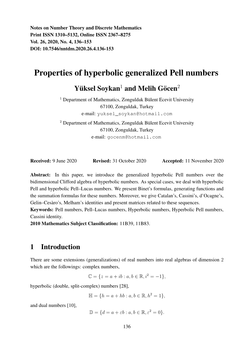 Properties of Hyperbolic Generalized Pell Numbers