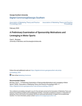A Preliminary Examination of Sponsorship Motivations and Leveraging in Motor Sports