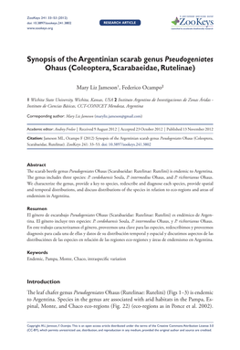 Zookeys 241: 33–53 (2012)Synopsis of the Argentinian Scarab Genus Pseudogeniates Ohaus