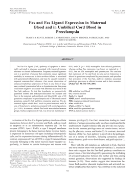Fas and Fas Ligand Expression in Maternal Blood and in Umbilical Cord Blood in Preeclampsia
