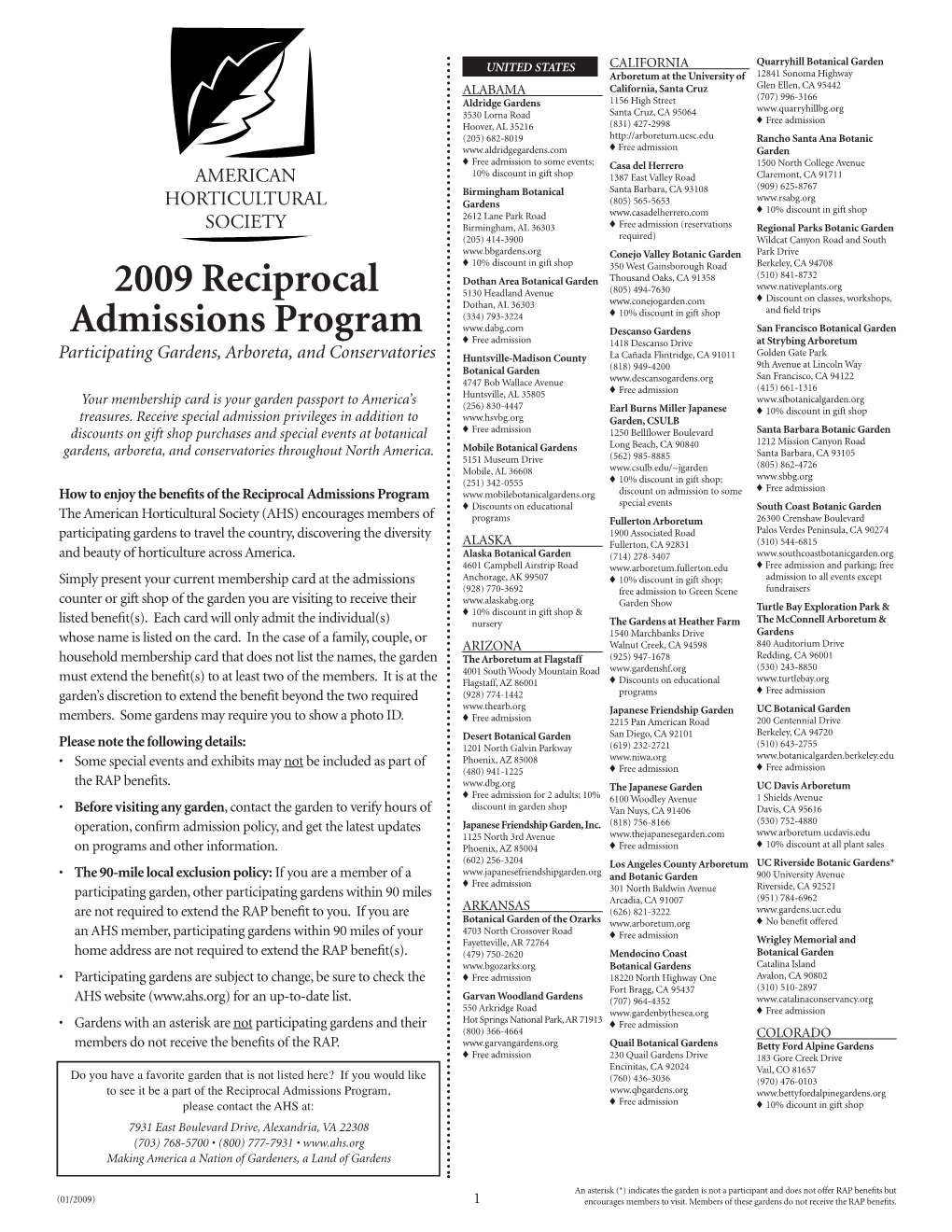 2009 Reciprocal Admissions Program