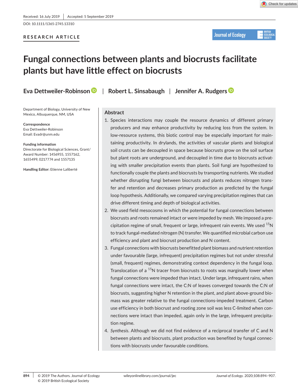 Fungal Connections Between Plants and Biocrusts Facilitate Plants But