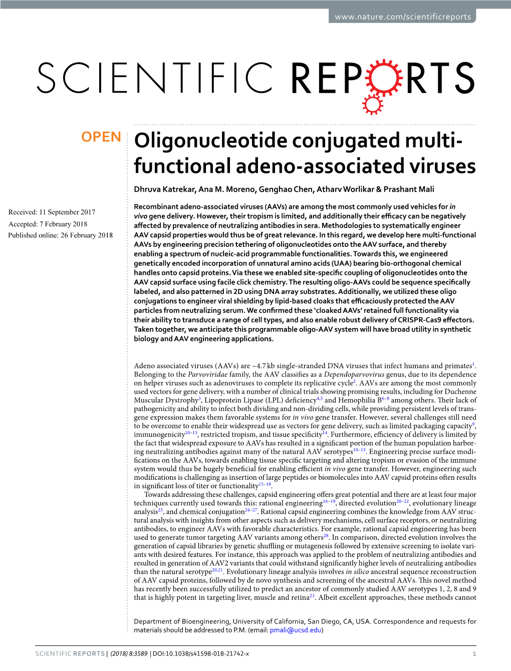 Oligonucleotide Conjugated Multi-Functional Adeno-Associated