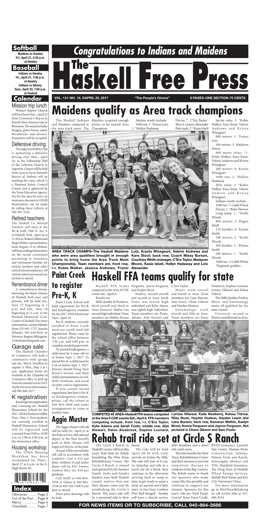 The Maidens Qualify As Area Track Champions Haskell FFA Teams