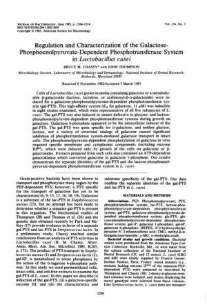 Phosphoenolpyruvate-Dependent Phosphotransferase System in Lactobacillus Casei BRUCE M