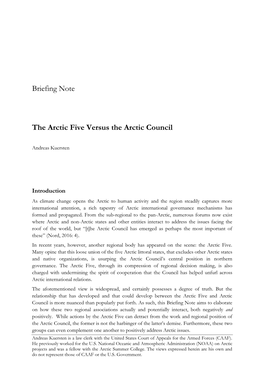 Briefing Note the Arctic Five Versus the Arctic Council