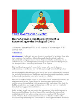 TRIKE DAILYENVIRONMENT How a Growing Buddhist Movement Is Responding to the Ecological Crisis