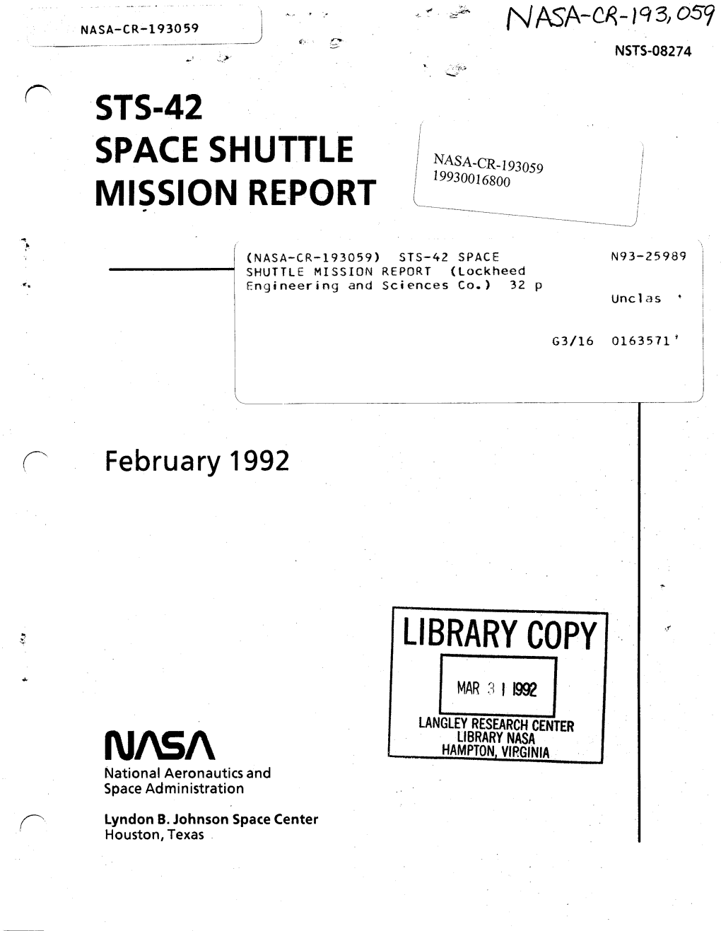 Sts·42 Space Shuttle Mission Report