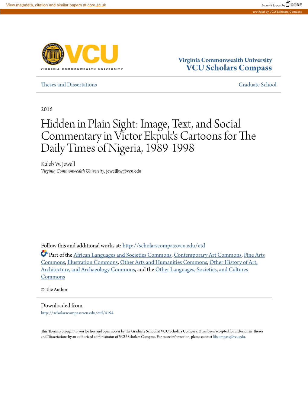 Image, Text, and Social Commentary in Victor Ekpuk's Cartoons for the Daily Times of Nigeria, 1989-1998 Kaleb W