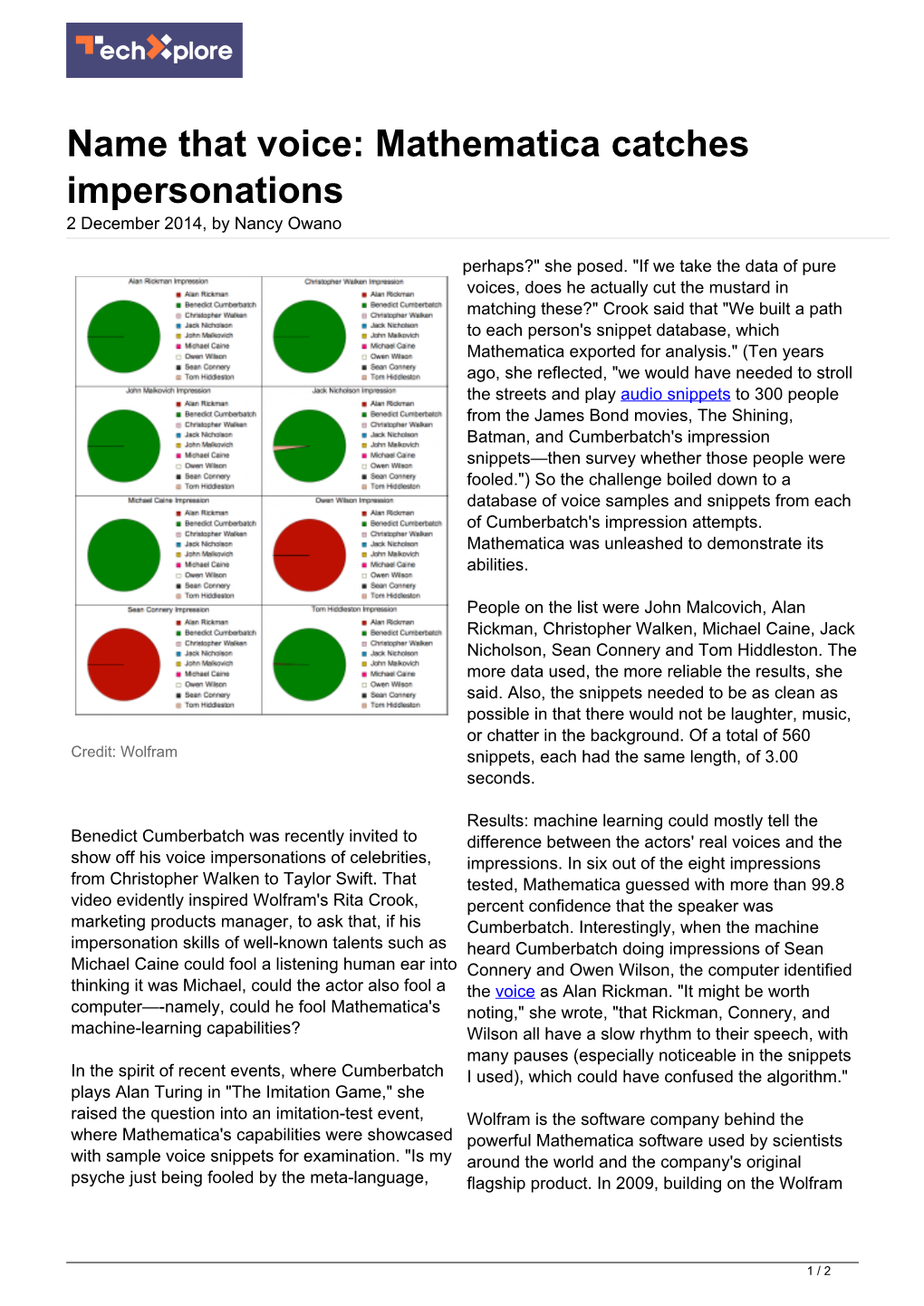 Mathematica Catches Impersonations 2 December 2014, by Nancy Owano