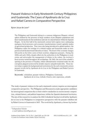 Peasant Violence in Early Nineteenth Century Philippines and Guatemala: the Cases of Apolinario De La Cruz and Rafael Carrera in Comparative Perspective
