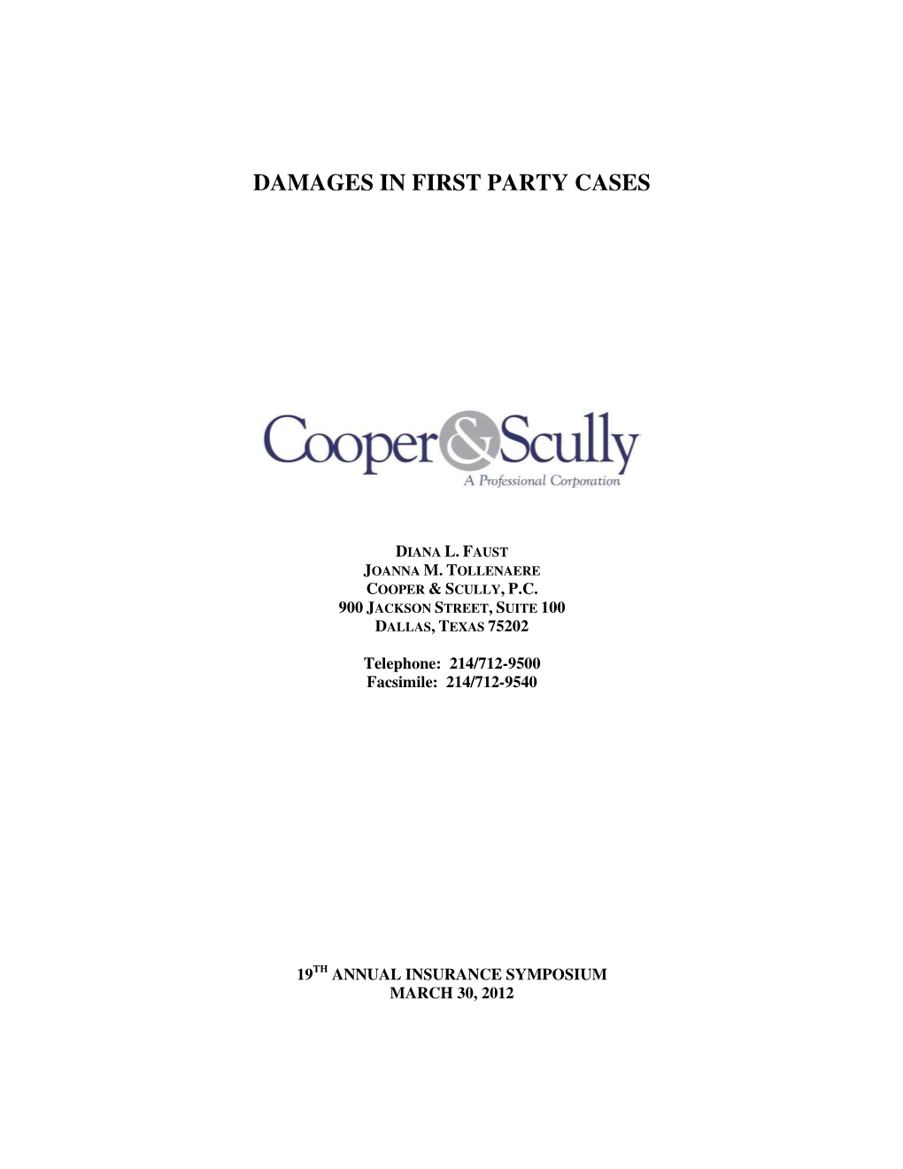 Damages in First Party Cases