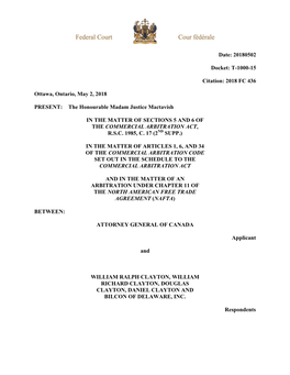 Judgment of the Federal Court of Canada