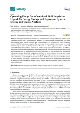 Operating Range for a Combined, Building-Scale Liquid Air Energy Storage and Expansion System: Energy and Exergy Analysis