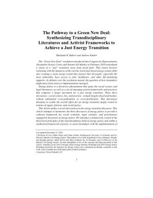 The Pathway to a Green New Deal: Synthesizing Transdisciplinary Literatures and Activist Frameworks to Achieve a Just Energy Transition