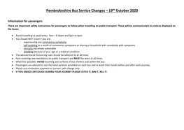 Pembrokeshire Bus Service Changes – 19Th October 2020