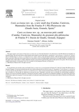 (Canidae, Carnivora, Mammalia) from the Fonelas P-1 Plio-Pleistocene Site (Guadix Basin, Granada, Spain)§ Canis Accitanus Nov