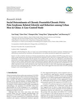 Social Determinants of Chronic Prostatitis/Chronic Pelvic Pain Syndrome Related Lifestyle and Behaviors Among Urban Men in China: a Case-Control Study