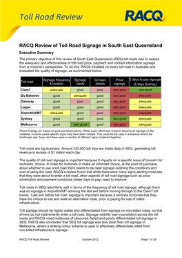 RACQ Review of Toll Road Signage in South East Queensland