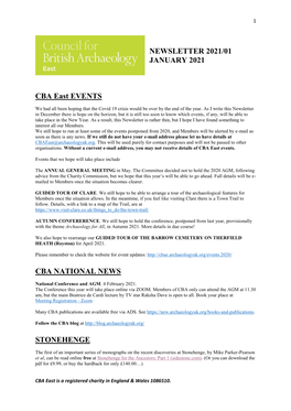 CBA East Newsletter 21-1 (Jan 2021)