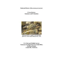 Duskytail Darter (Etheostoma Percnurum) 5-Year Review