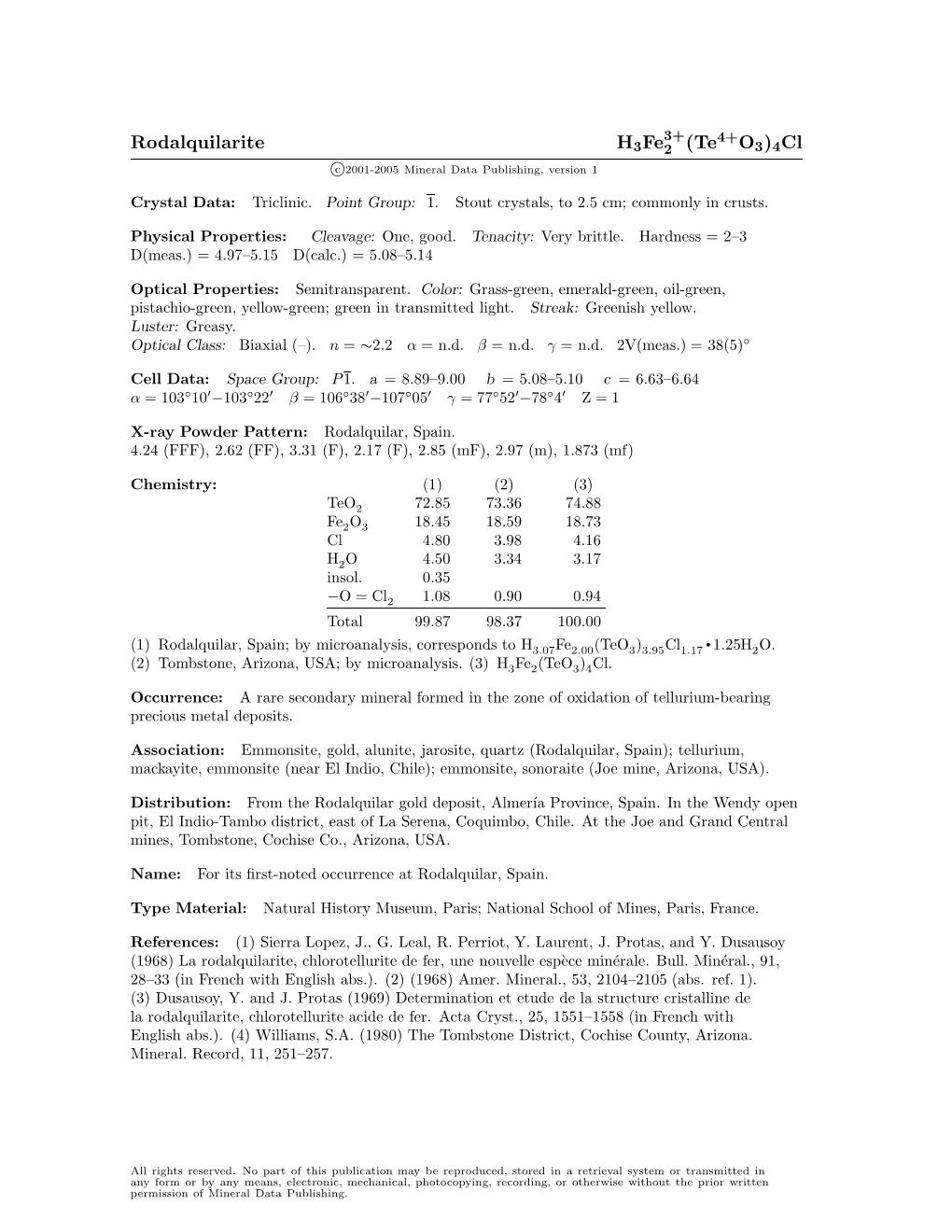 Rodalquilarite H3fe (Te4+O3)