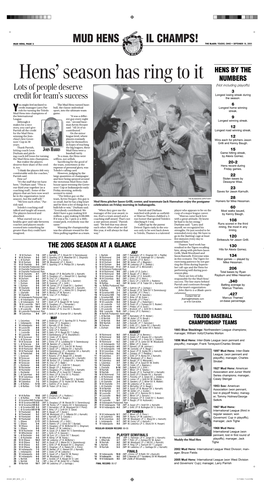 Mud Hens Il Champs! Mud Hens, Page 2 the Blade: Toledo, Ohio • September 18, 2005