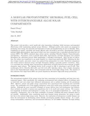 A Modular Photosynthetic Microbial Fuel Cell with Interchangeable Algae Solar Compartments