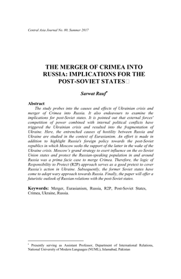 The Merger of Crimea Into Russia: Implications for the Post-Soviet States