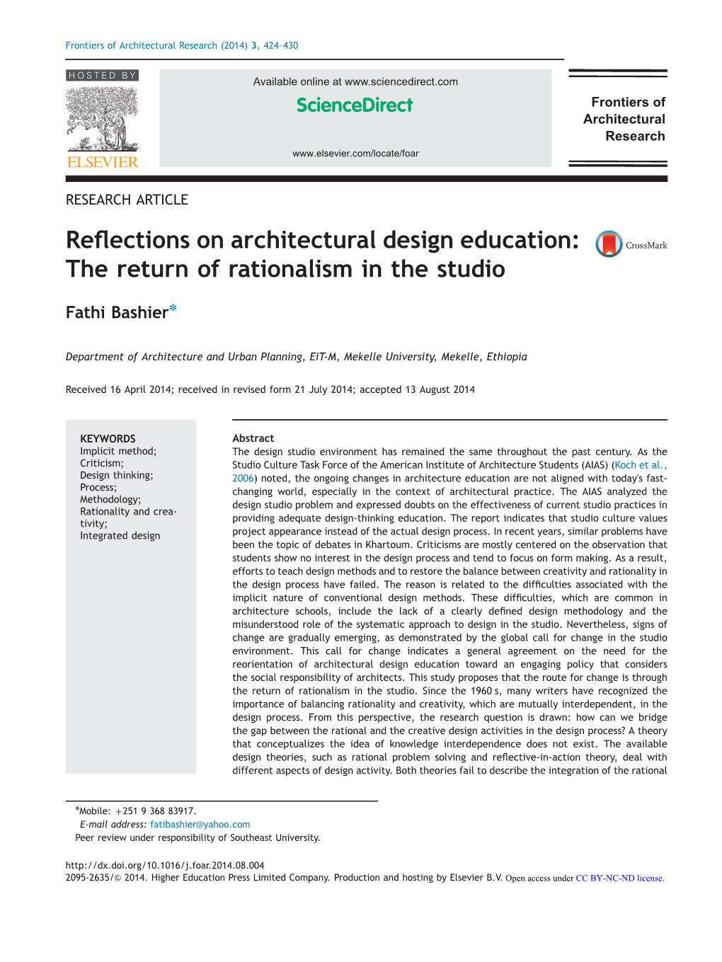 Reflections on Architectural Design Education the Return Of