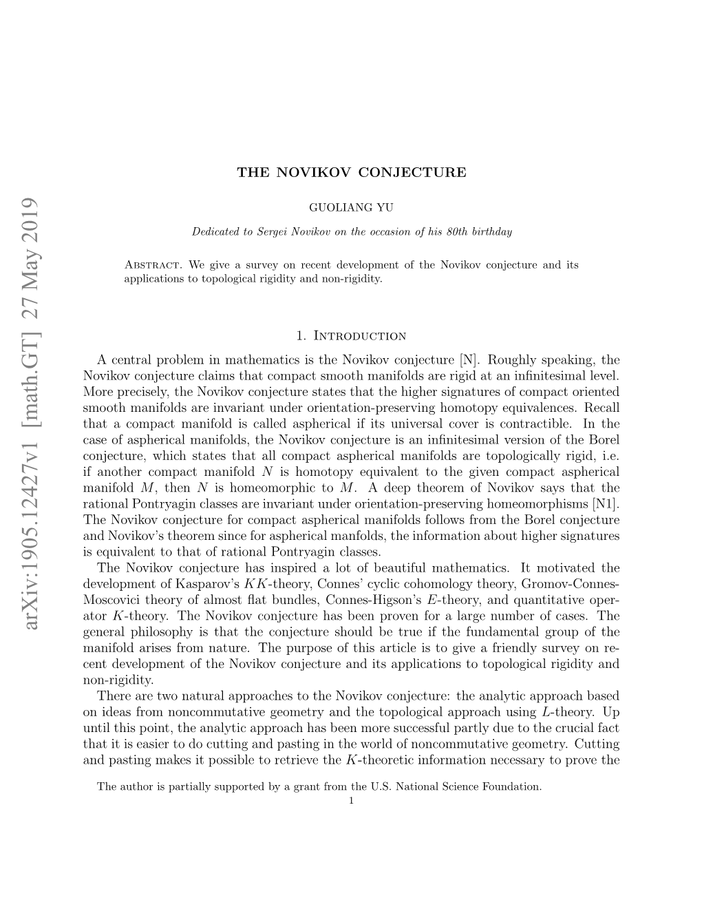 The Novikov Conjecture and As Well As Methods Inspired by the Analytic Approach
